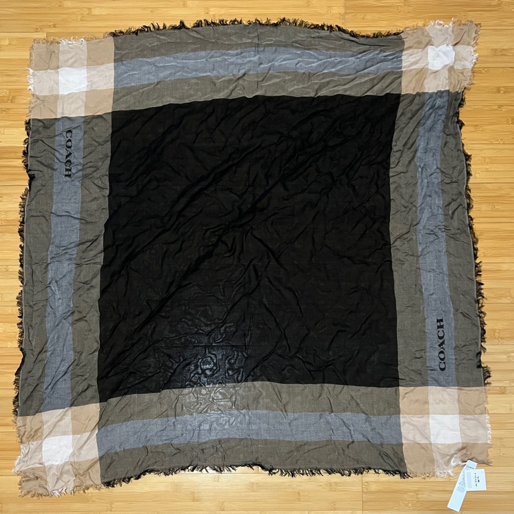 Coach Cashmere/Modal Challis Beige Black Scarf